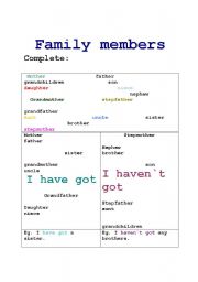 English worksheet: Family members