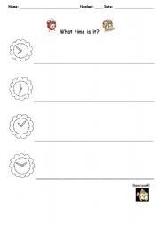 English worksheet: What time is it? - Exercise 1 (with pointers)