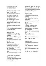 English worksheet: Stop and stare- One Republic 