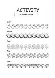 English Worksheet: count and colour