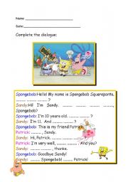 English Worksheet: Hello Spongebob