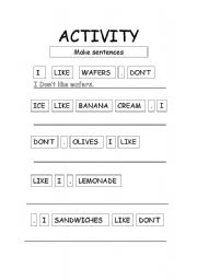 English worksheet: make a sentences