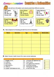 English Worksheet: Comprehension: Countries and Nationalities