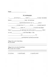 English worksheet: My Autobiography (Newcomers)