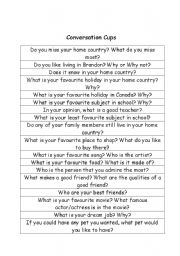 English Worksheet: Conversation Cups 