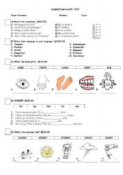 English Worksheet: ELEMENTARY LEVEL TEST