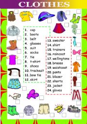 English Worksheet: Clothes (matching words and pictures)