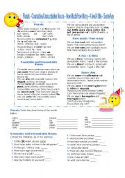 English Worksheet: COUNTABLES & UNCOUNTABLES, some-any, a few-a little, etc.