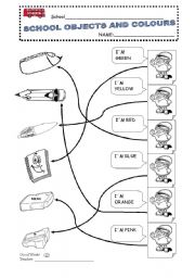 English Worksheet: Colours and Classroom Objects