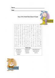 English Worksheet: Days of the week word search