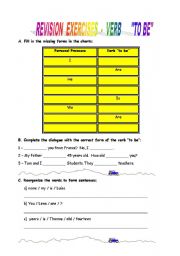 English worksheet: Revison exercises - verb 