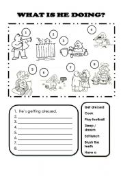 English Worksheet: What is he doing?