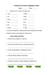 English worksheet: present continuous tense