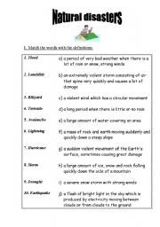 English Worksheet: natural disasters