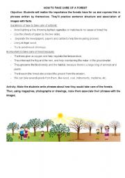 English worksheet: How to take care of a forest