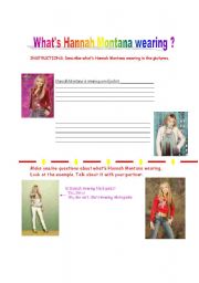 English Worksheet: Talking about Hannah Montana Clothes