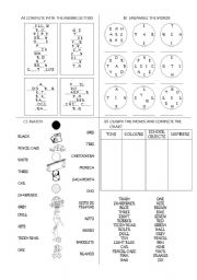 English Worksheet: Revision of Vocabulary for elementary school: colours, toys, numbers and school objects