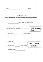 English worksheet: long vowel - ay