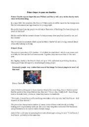 English Worksheet: Prince Charles hopes to pass on charities