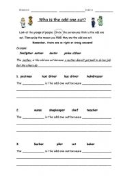 English Worksheet: Who is the Odd One Out? - Jobs