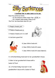 English worksheet: Silly Sentences - using familiar nursery rhymes/fairy tales