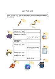 English Worksheet: How much is it?
