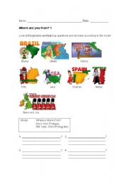 English Worksheet: Where are you from?