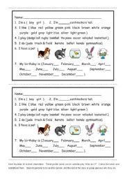 English Worksheet: Who Is It Clue Game Student Profile Cards 