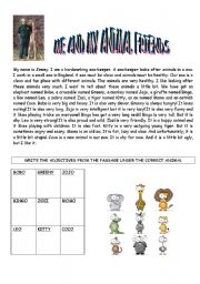 English worksheet: me and my animal friends