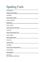 English worksheet: Speaking cards