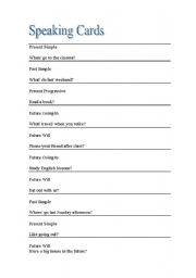 English Worksheet: Speaking cards