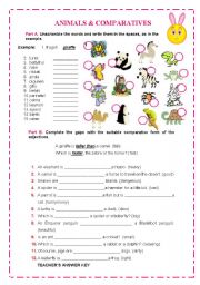 English Worksheet: ANIMALS & COMPARATIVES
