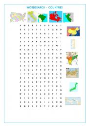 English Worksheet: NEW WORDSEARCH - COUNTRIES