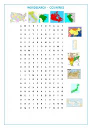 English worksheet: NEW WORDSEARCH - COUNTRIES