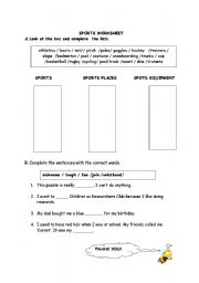 English worksheet: SPORTS AND EQUIPMENTS