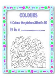 English Worksheet: COLOURING AND FINDING HIDDEN ANIMAL