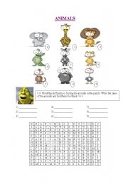 English Worksheet: Animals Worksheet-Puzzle