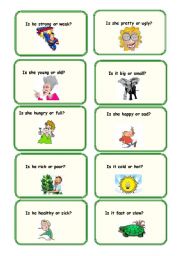 English Worksheet: Adjectives- Conversation cards