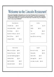 English worksheet: Ordering off a menu