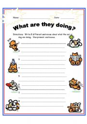 English worksheet: What are they doing?