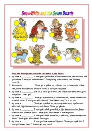 English Worksheet: snow white and the seven dwarfs