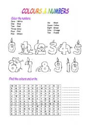 English Worksheet: colours and numbers