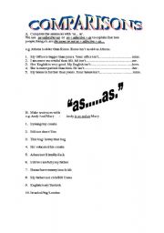 English Worksheet: comparisons/as...as../ the same as... (positive-negative uses) tables