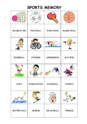 English Worksheet: Sports memory game