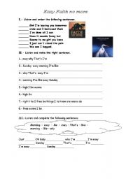 English Worksheet: Easy by Faith no more