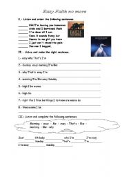 English worksheet: Easy by Faith no more