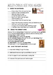 English Worksheet: See you again by Miley Cirus 