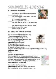 English worksheet: Love song by Sara Barellis