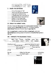 English worksheet: Summer of 69 by Bryam Adams