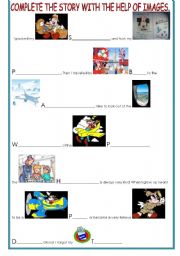 English worksheet: MICKEY MOUSE GOES ON HOLIDAY...HELP HIM COME TO A GOOD END WITH THE HELP OF IMAGES